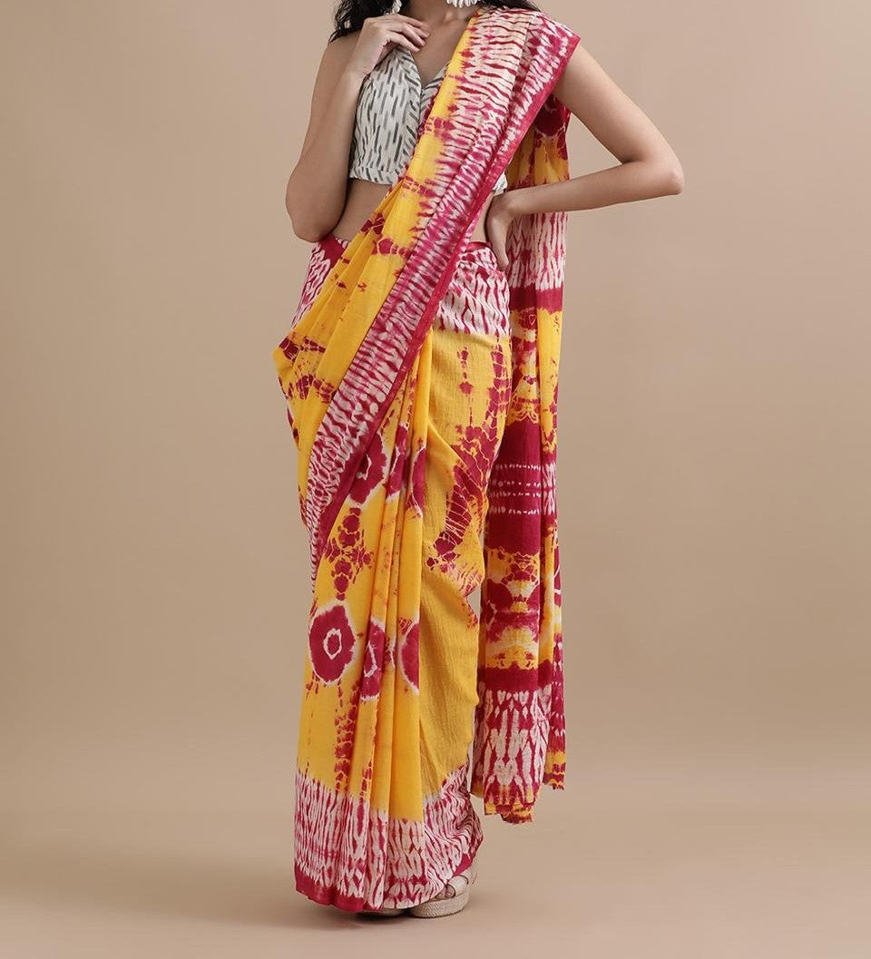 Bagru Block Print Cotton mulmul Sarees With Running Blouse