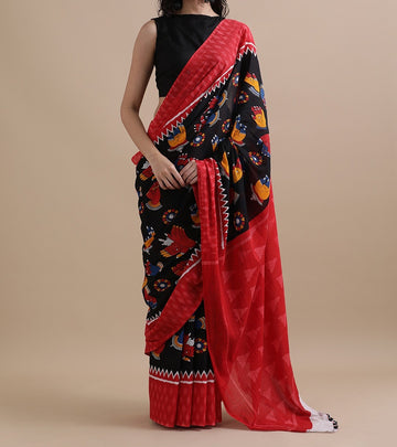 Bagru Block Print Cotton mulmul Sarees With Running Blouse