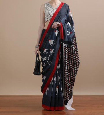 Bagru Block Print Cotton mulmul Sarees With Running Blouse