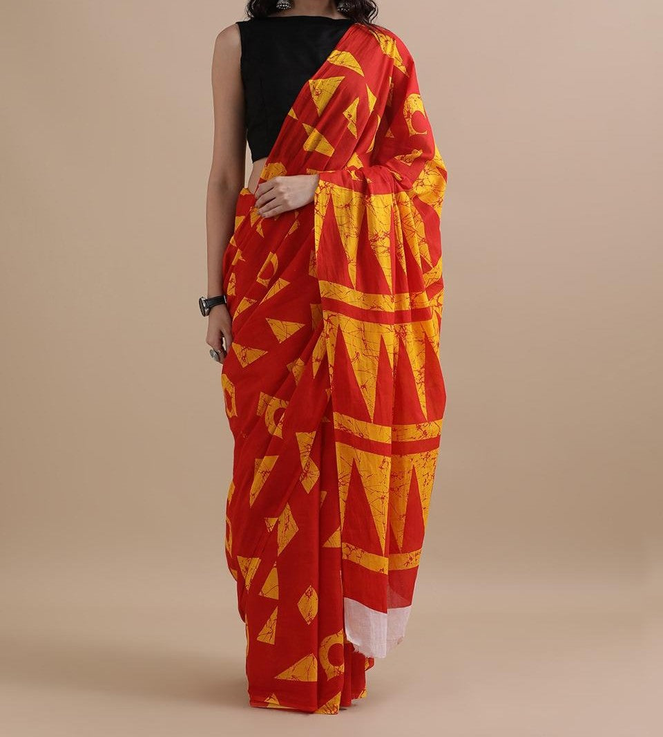 Bagru Block Print Cotton mulmul Sarees With Running Blouse