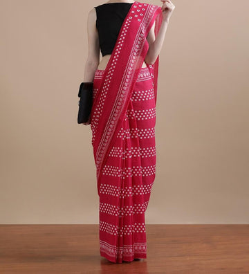 Bagru Block Print Cotton mulmul Sarees With Running Blouse