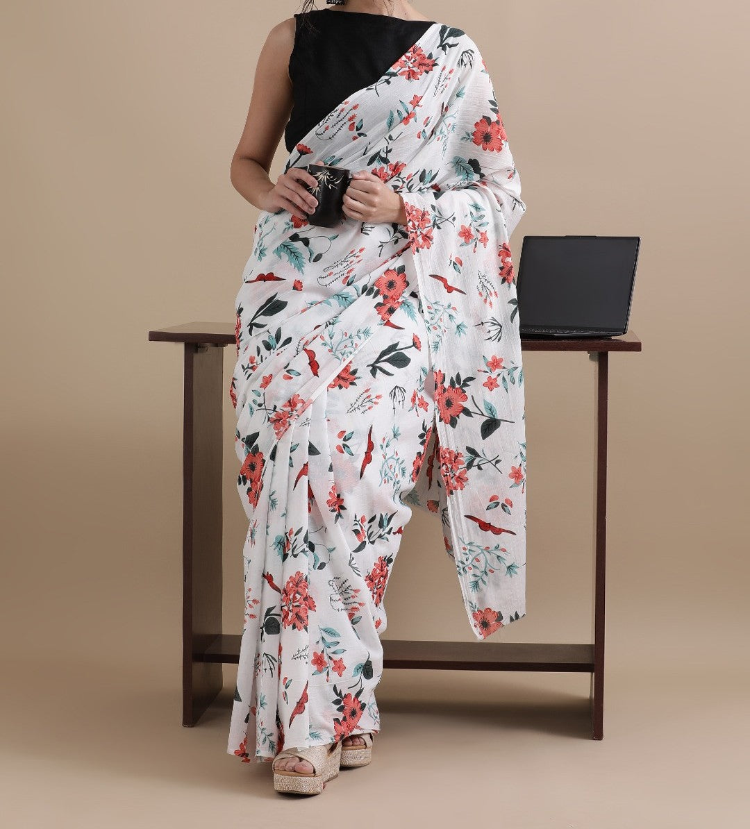 Bagru Block Print Cotton mulmul Sarees With Running Blouse