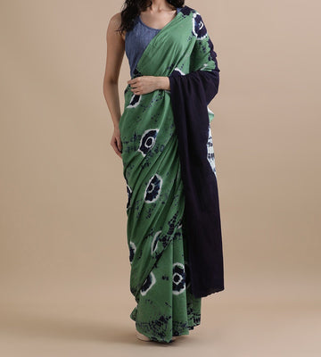 Bagru Block Print Cotton mulmul Sarees With Running Blouse