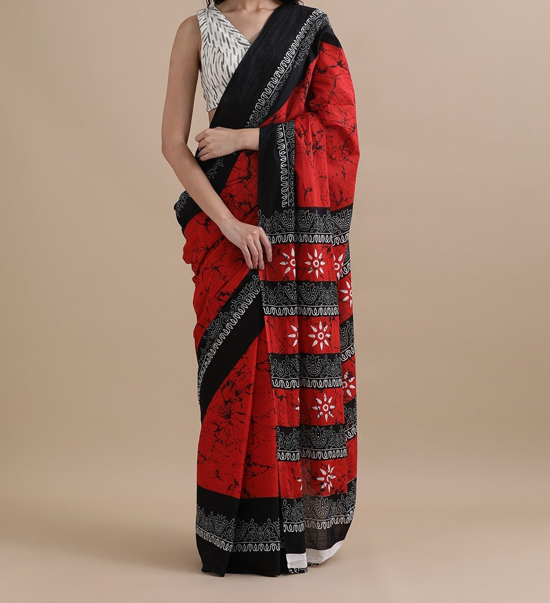 Bagru Block Print Cotton mulmul Sarees With Running Blouse