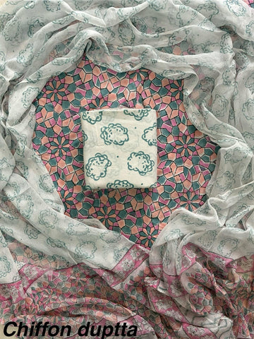 Cotton Hand Block Printed Suit With Kota Doriya Dupatta
