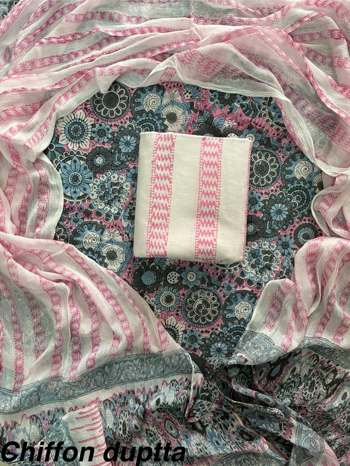 Cotton Hand Block Printed Suit With Kota Doriya Dupatta