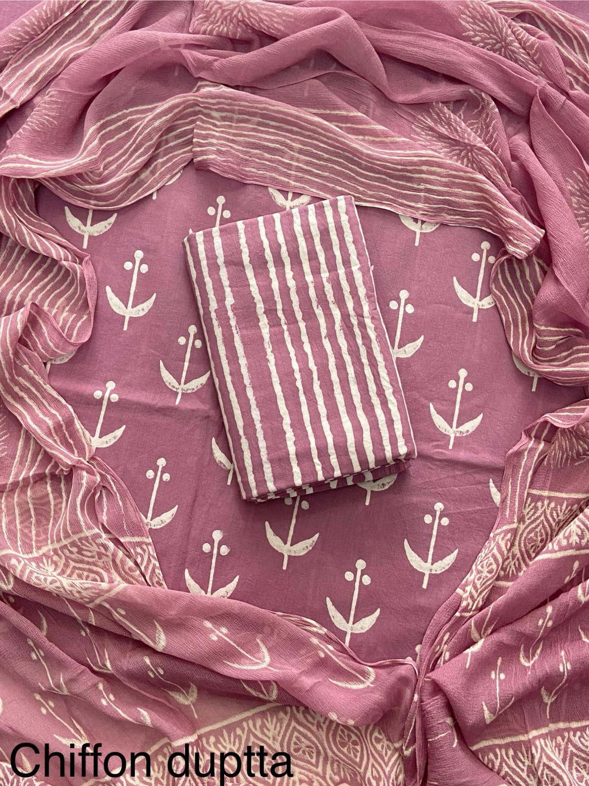 Cotton Hand Block Printed Suit With Kota Doriya Dupatta