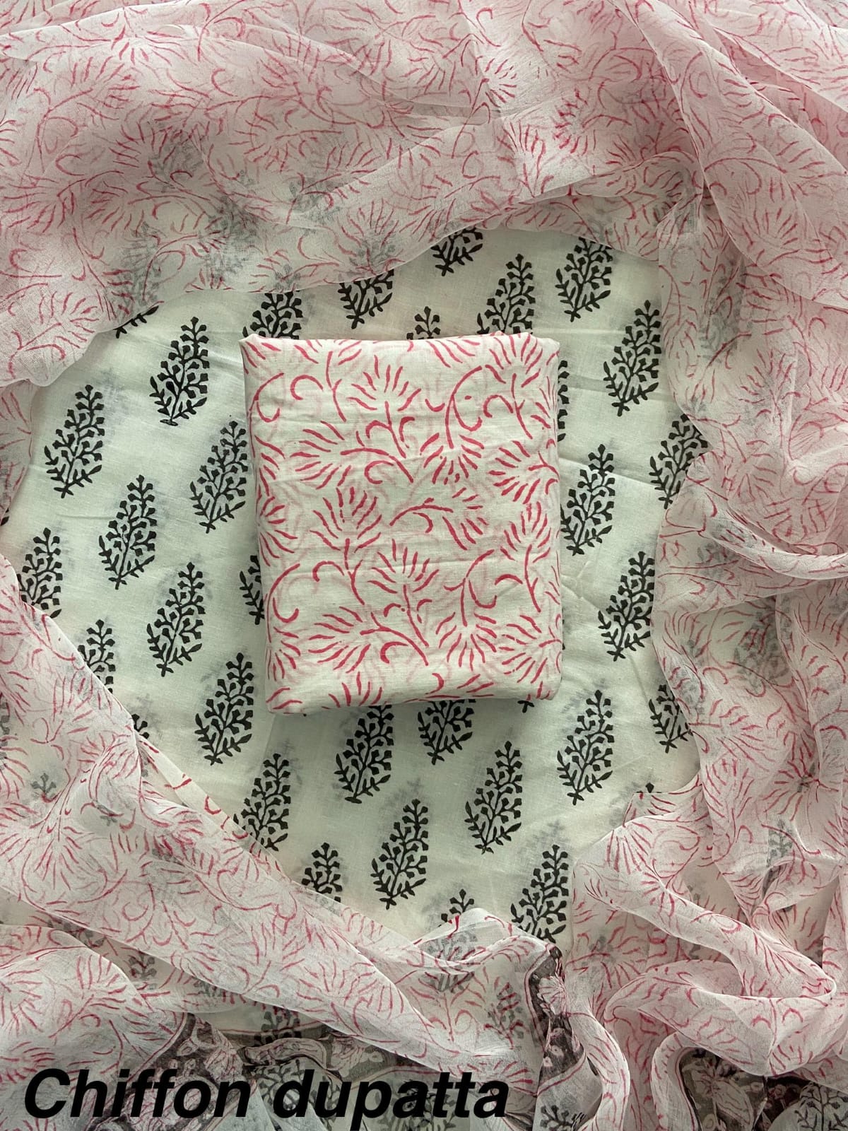 Cotton Hand Block Printed Suit With Kota Doriya Dupatta