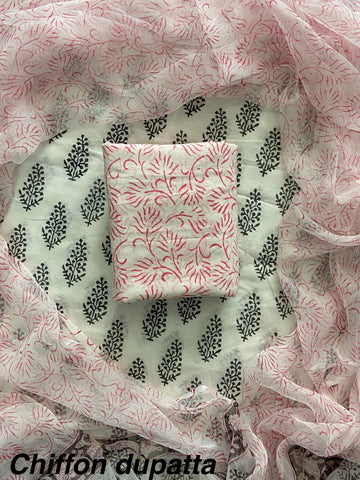 Cotton Hand Block Printed Suit With Kota Doriya Dupatta