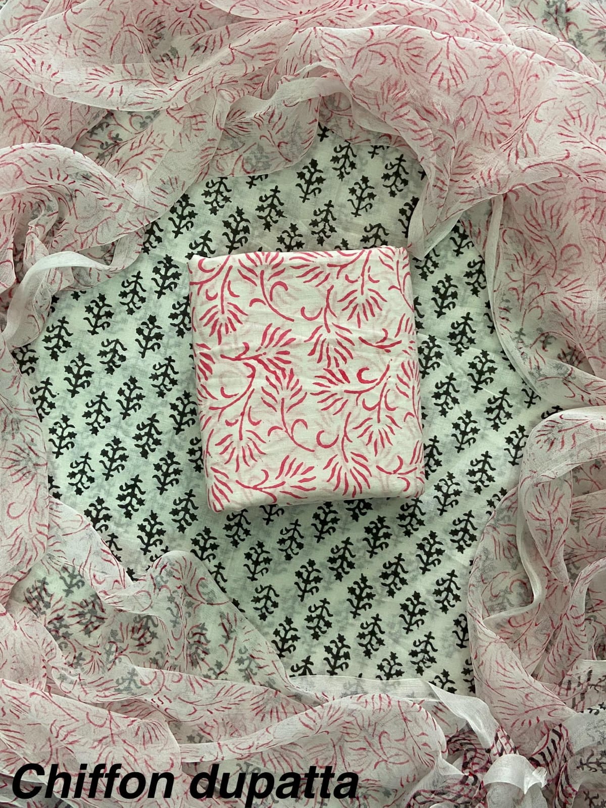 Cotton Hand Block Printed Suit With Kota Doriya Dupatta