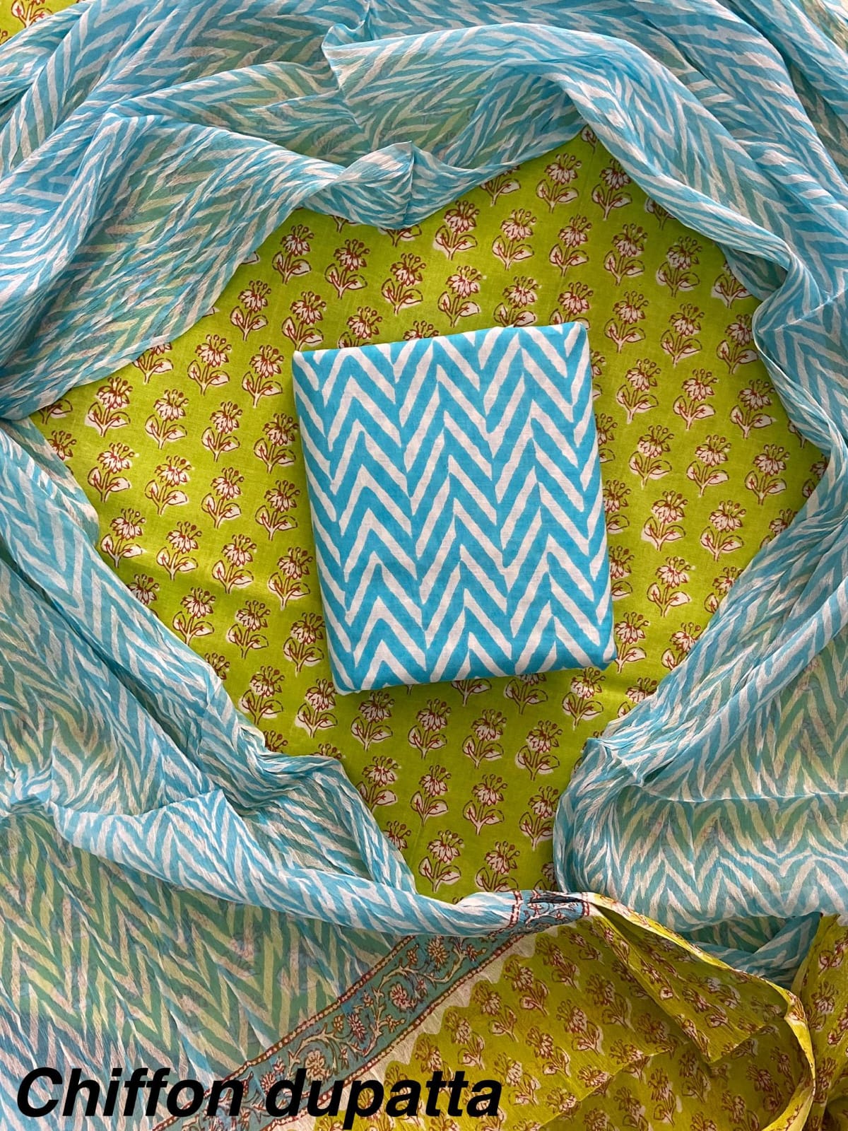 Cotton Hand Block Printed Suit With Kota Doriya Dupatta