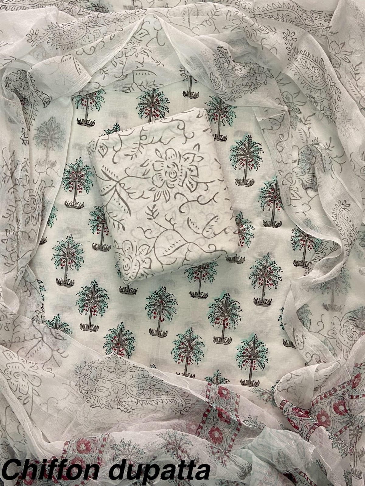 Cotton Hand Block Printed Suit With Kota Doriya Dupatta