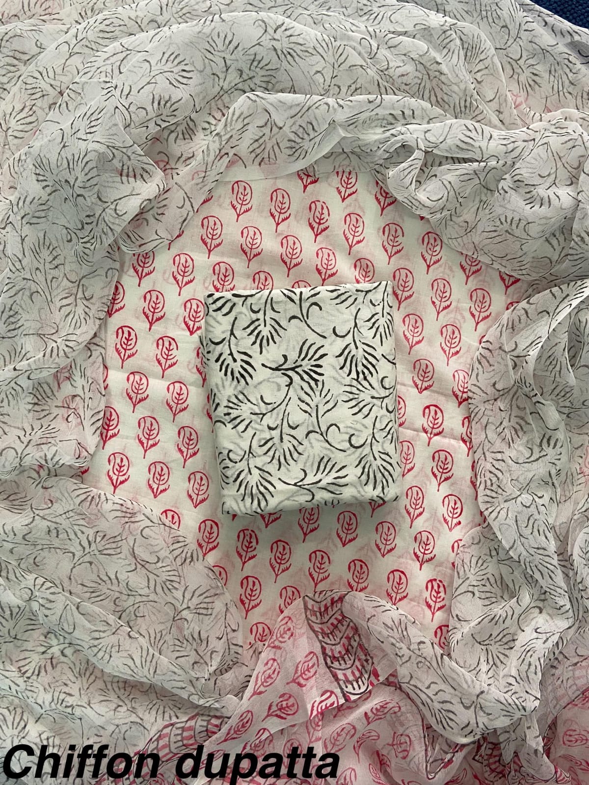 Cotton Hand Block Printed Suit With Kota Doriya Dupatta