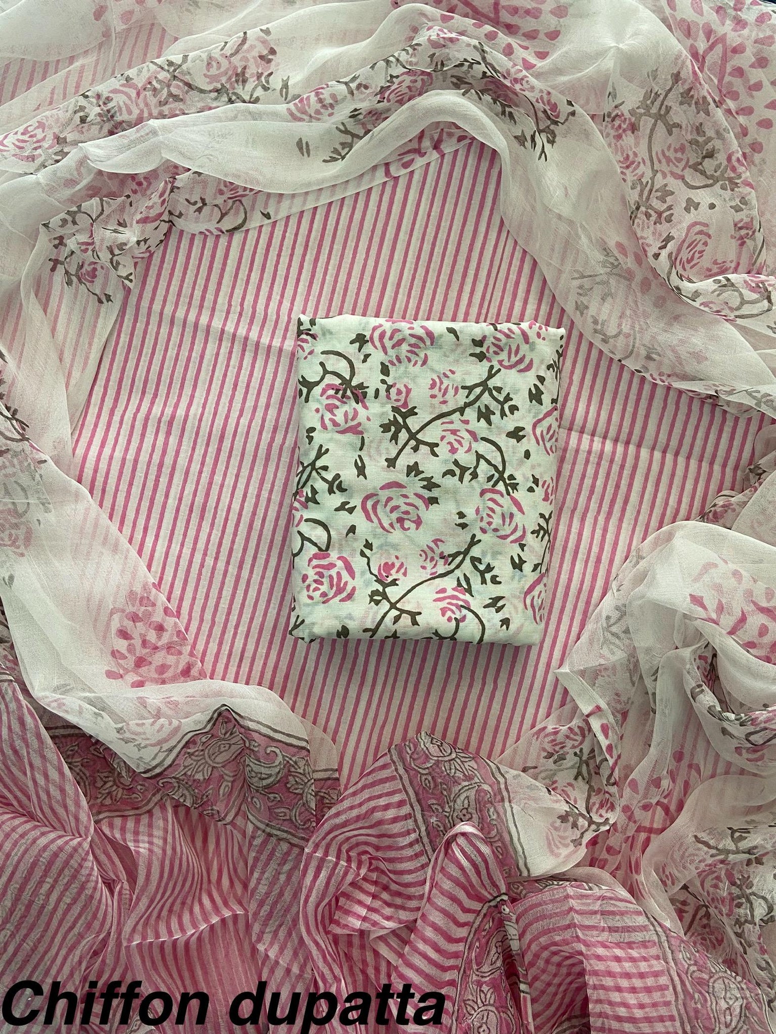 Cotton Hand Block Printed Suit With Kota Doriya Dupatta