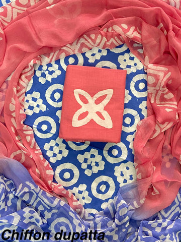 Cotton Hand Block Printed Suit With Kota Doriya Dupatta