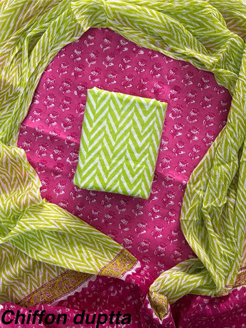 Cotton Hand Block Printed Suit With Kota Doriya Dupatta