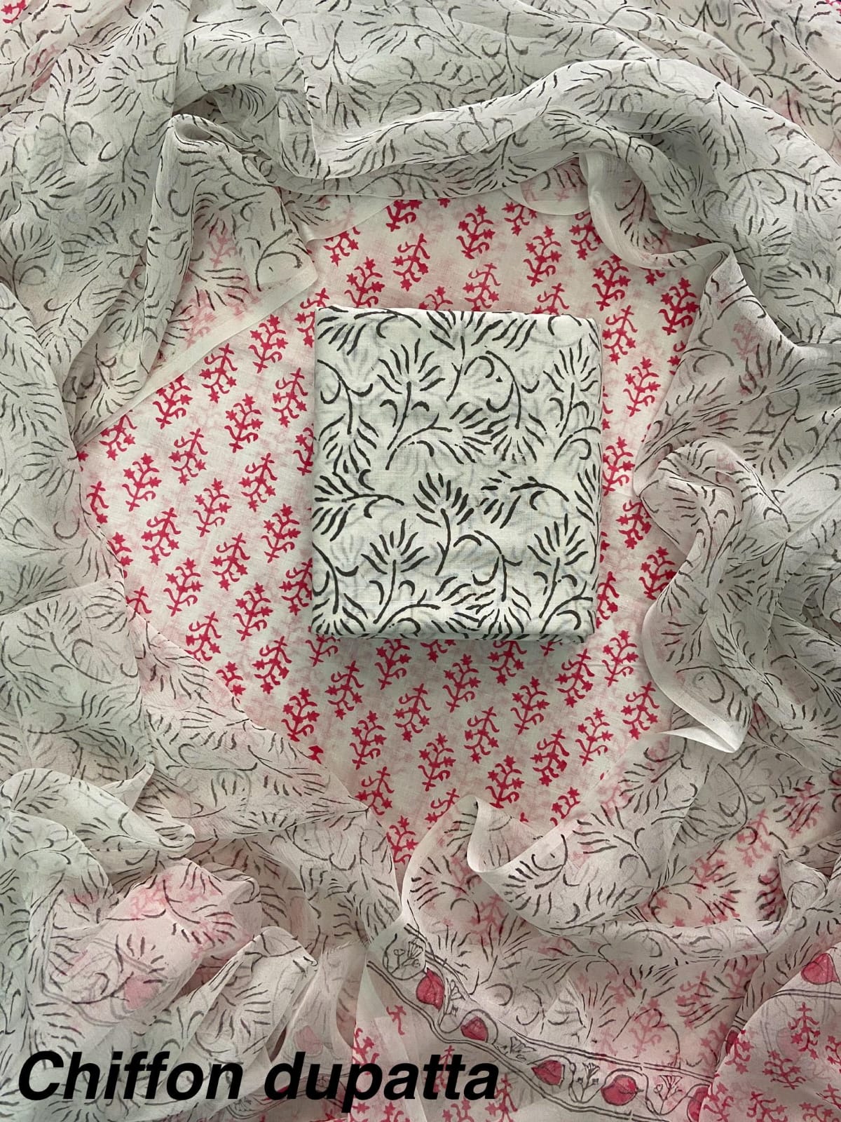 Cotton Hand Block Printed Suit With Kota Doriya Dupatta