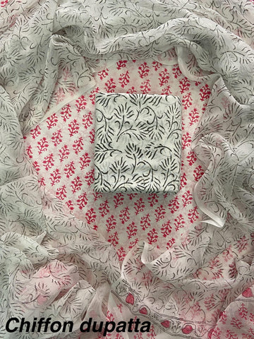 Cotton Hand Block Printed Suit With Kota Doriya Dupatta