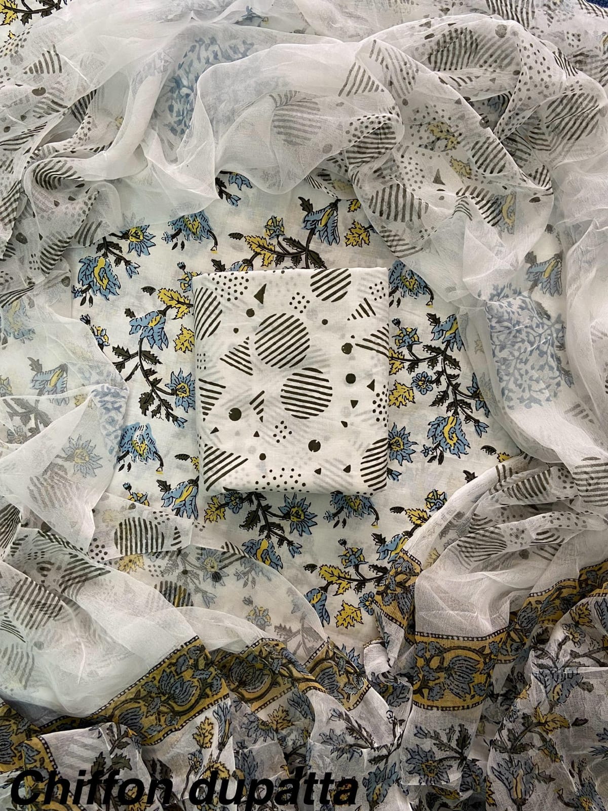 Cotton Hand Block Printed Suit With Kota Doriya Dupatta