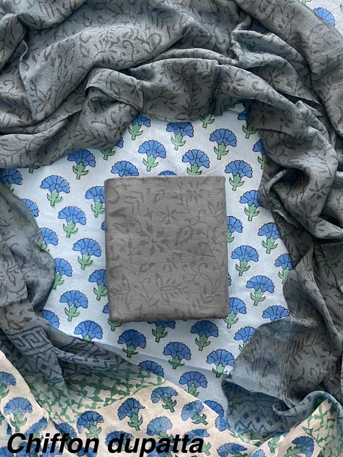 Cotton Hand Block Printed Suit With Kota Doriya Dupatta