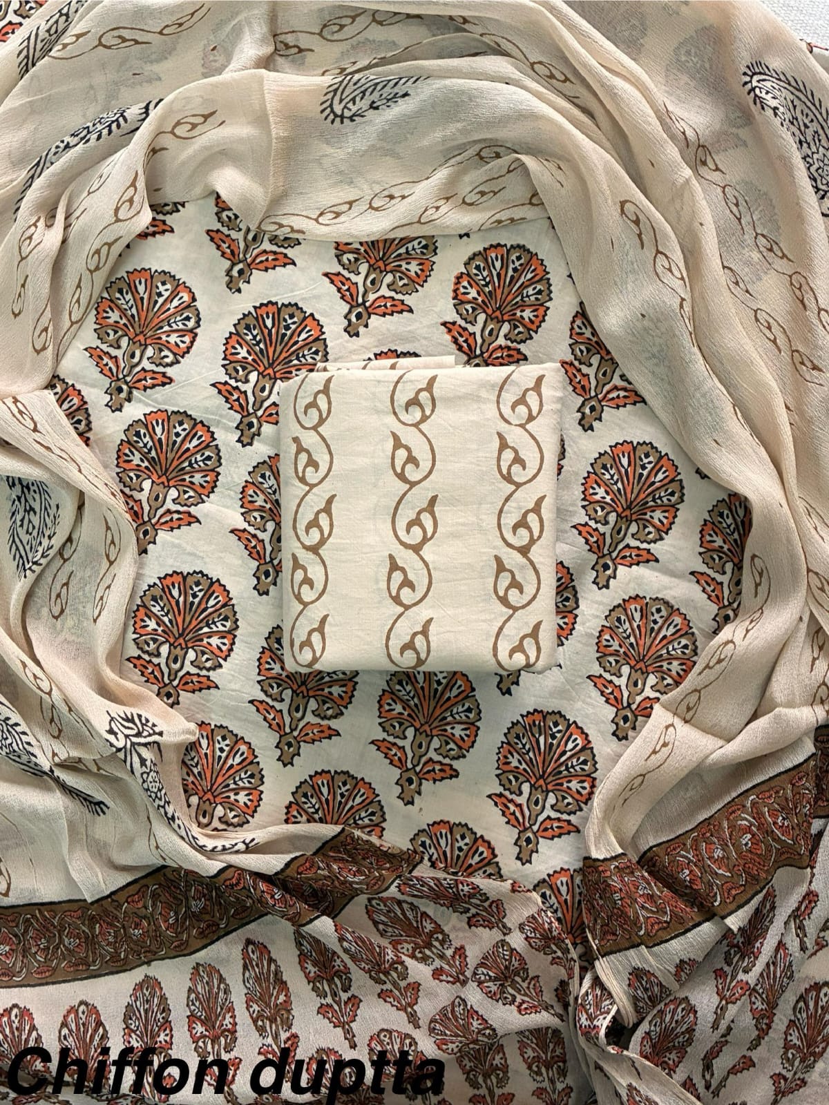 Cotton Hand Block Printed Suit With Kota Doriya Dupatta