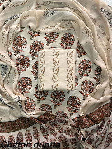 Cotton Hand Block Printed Suit With Kota Doriya Dupatta