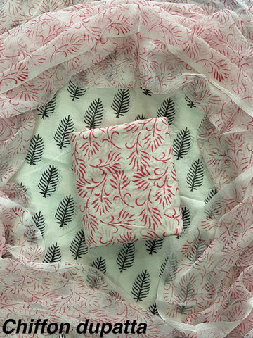 Cotton Hand Block Printed Suit With Kota Doriya Dupatta