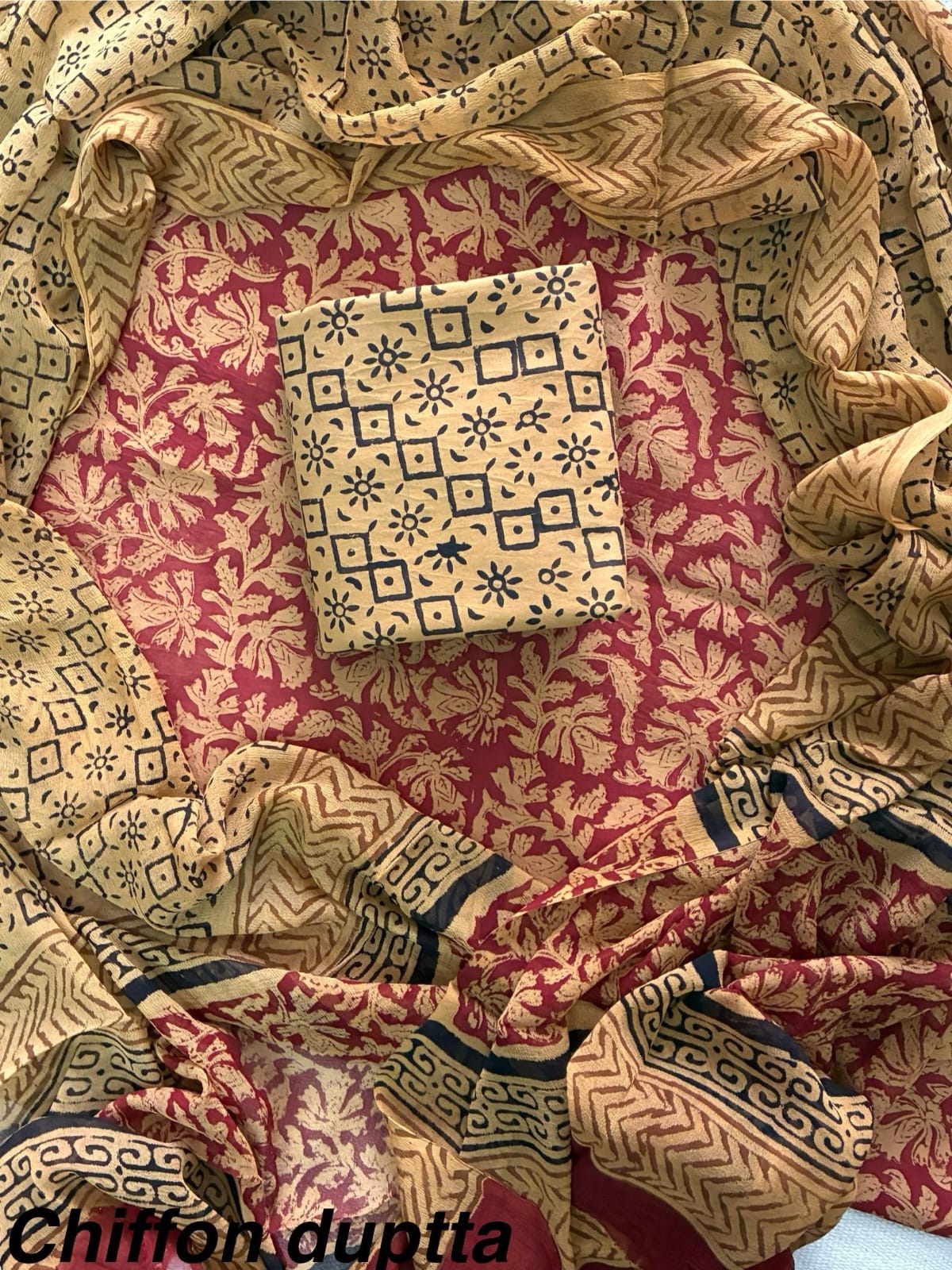 Cotton Hand Block Printed Suit With Kota Doriya Dupatta