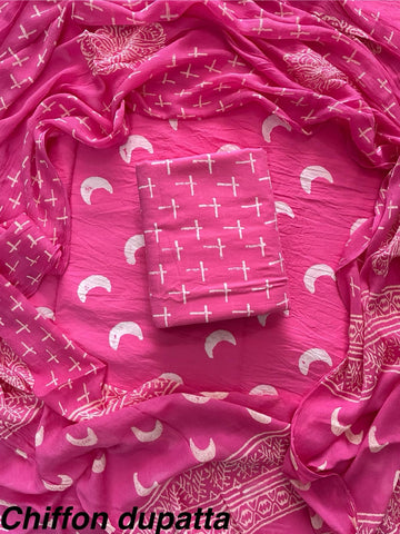 Cotton Hand Block Printed Suit With Kota Doriya Dupatta