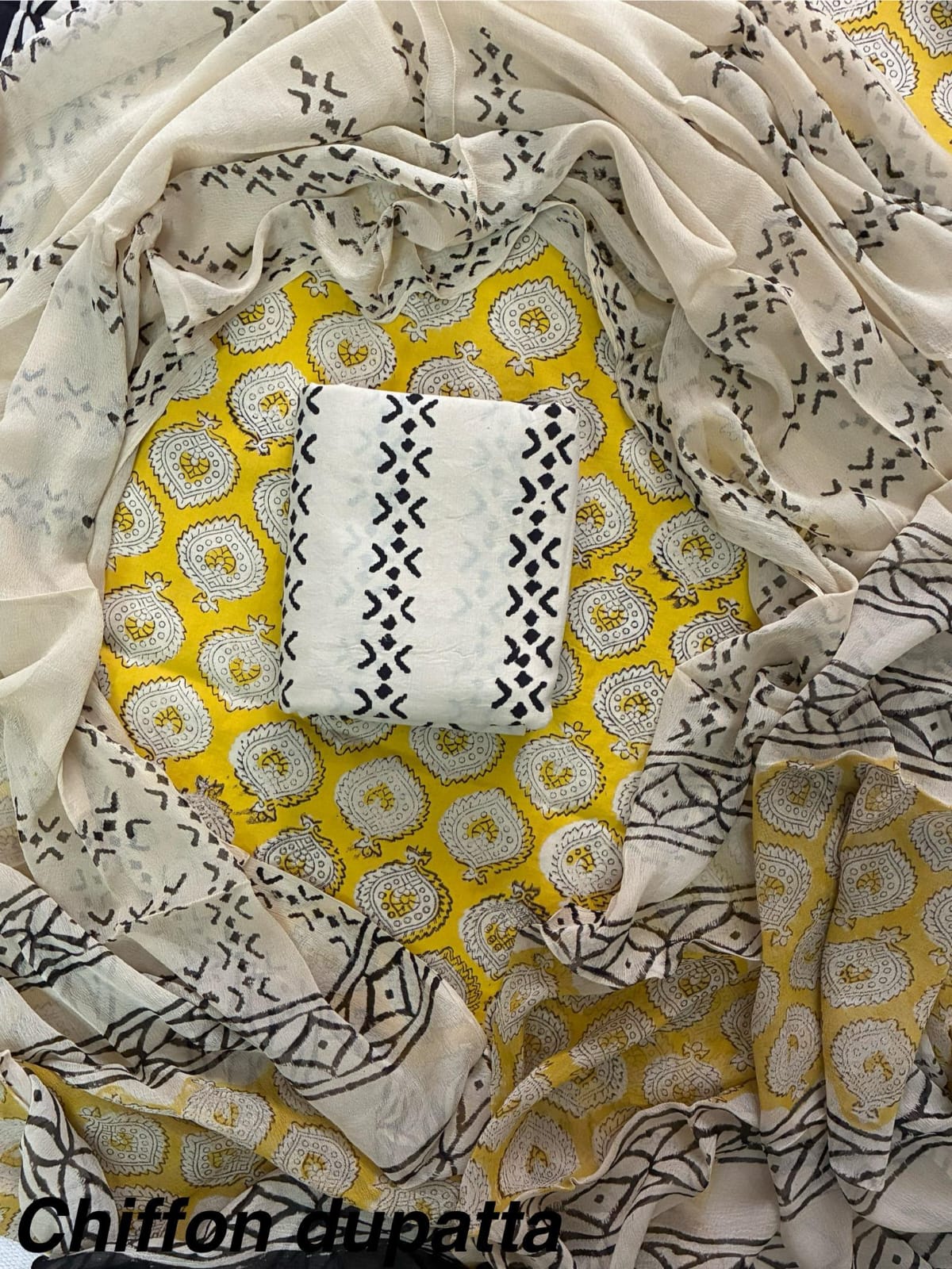 Cotton Hand Block Printed Suit With Kota Doriya Dupatta