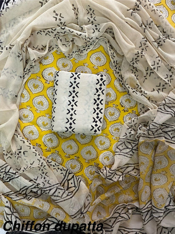 Cotton Hand Block Printed Suit With Kota Doriya Dupatta