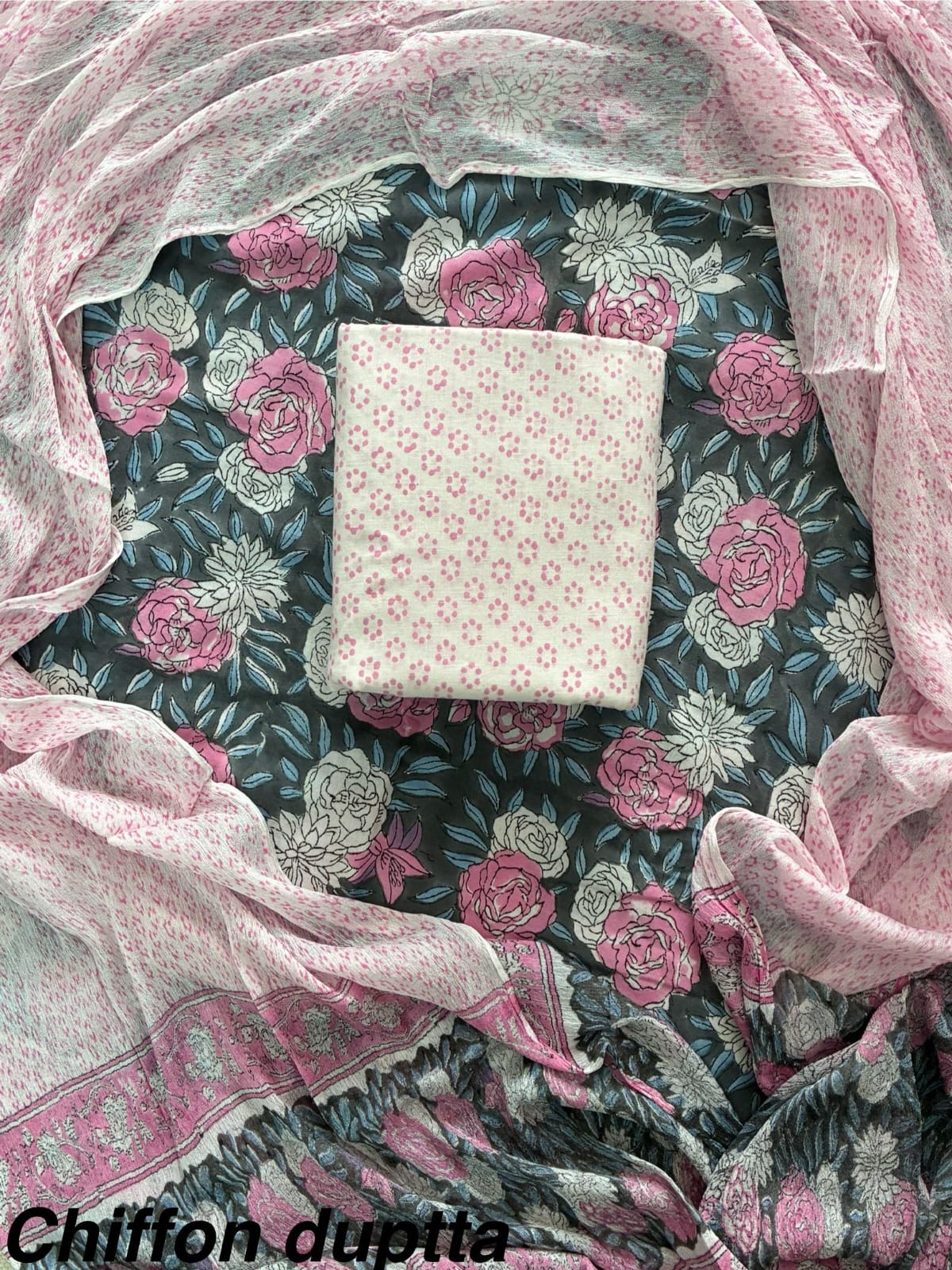 Cotton Hand Block Printed Suit With Kota Doriya Dupatta