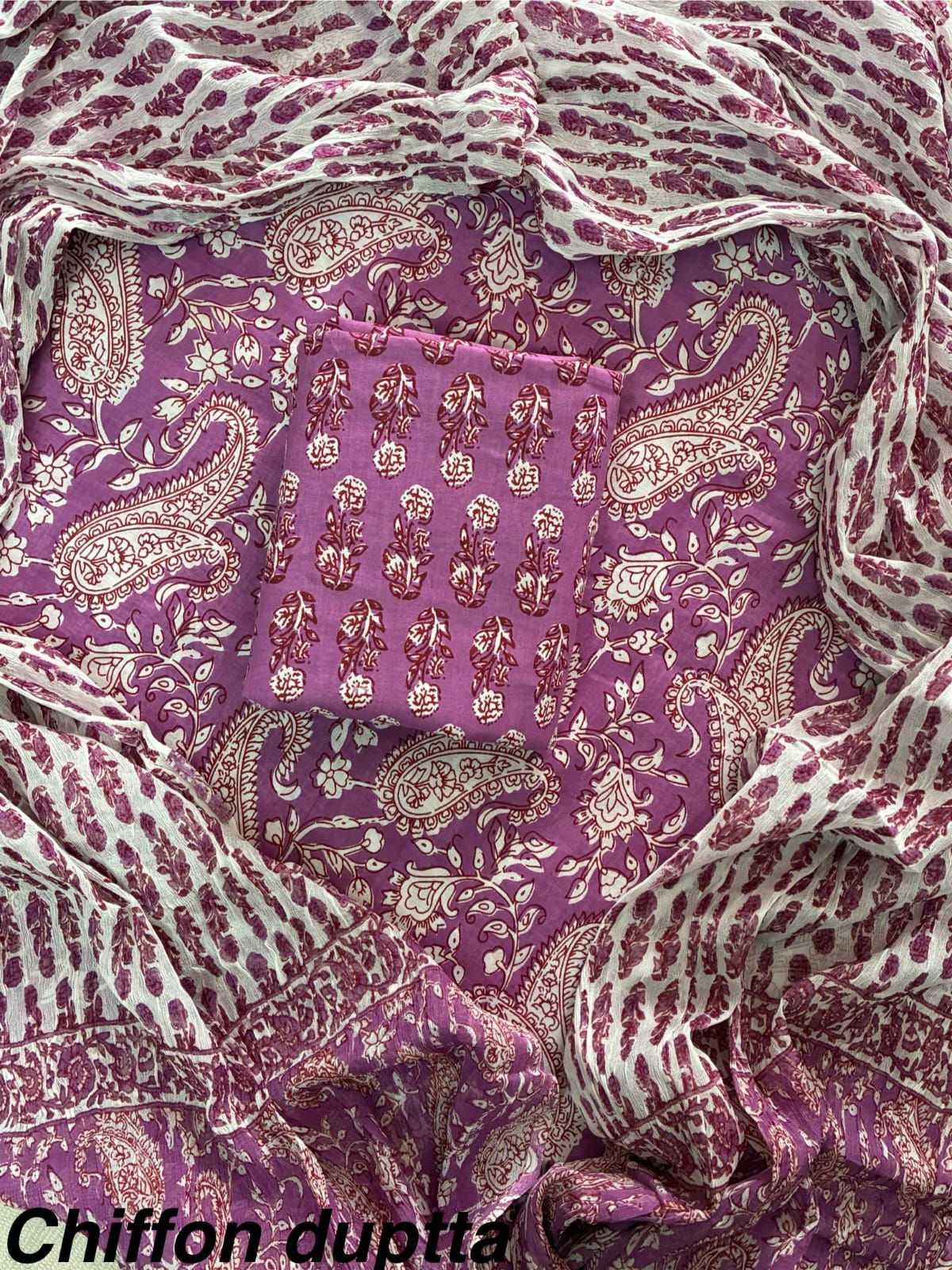 Cotton Hand Block Printed Suit With Kota Doriya Dupatta