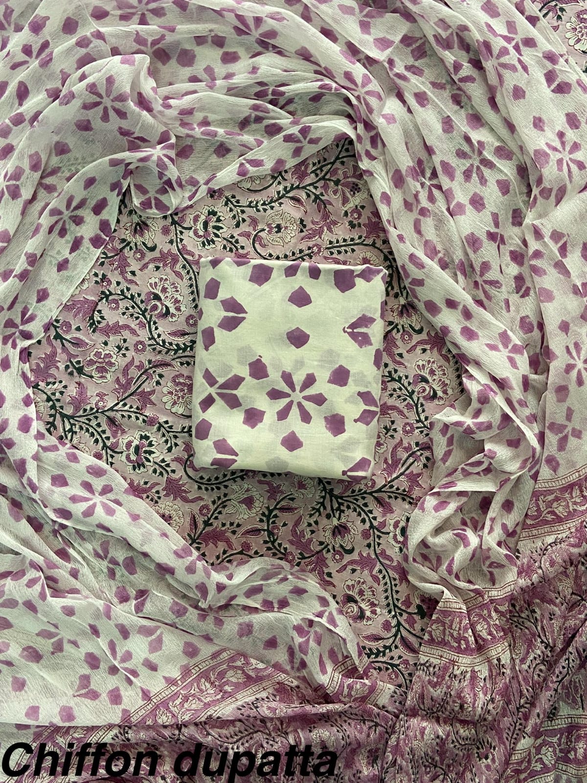 Cotton Hand Block Printed Suit With Kota Doriya Dupatta