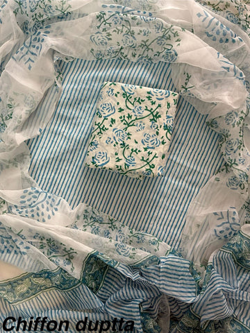 Cotton Hand Block Printed Suit With Kota Doriya Dupatta