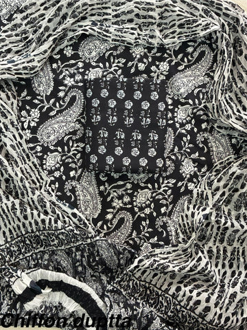 Cotton Hand Block Printed Suit With Kota Doriya Dupatta