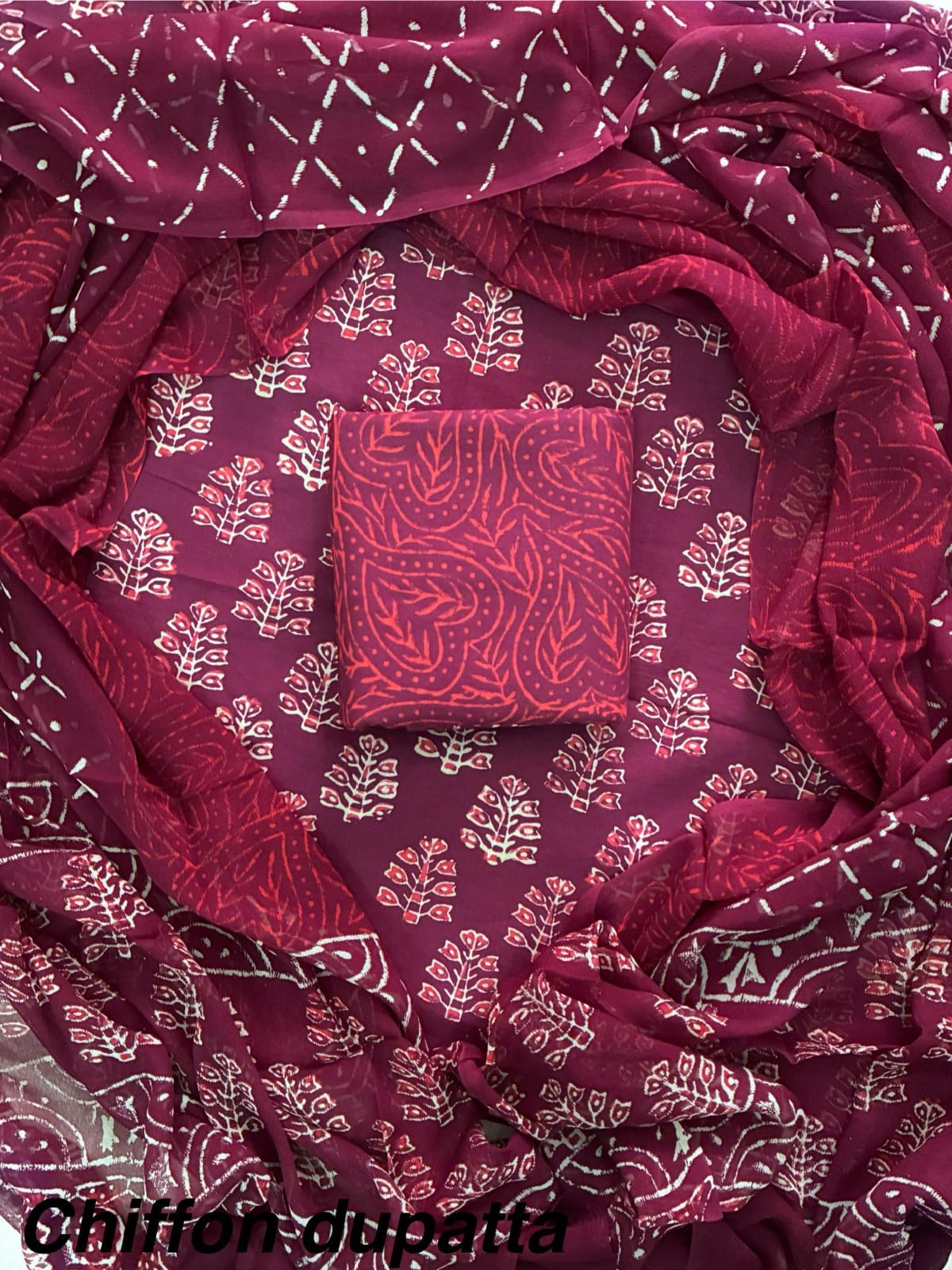 Cotton Hand Block Printed Suit With Kota Doriya Dupatta