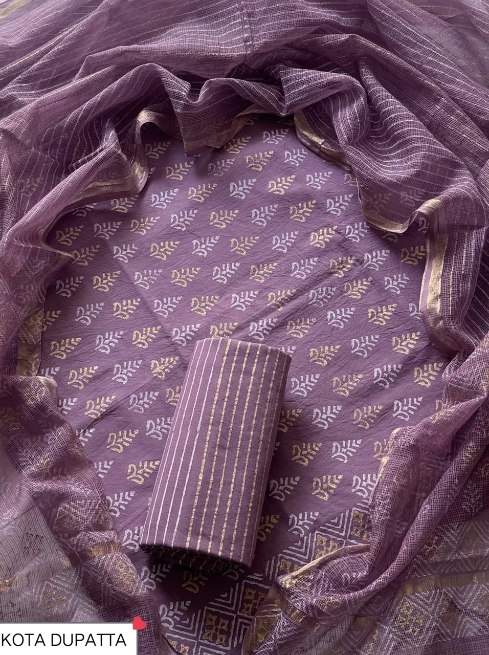 Cotton Hand Block Printed Suit With Kota Doriya Dupatta