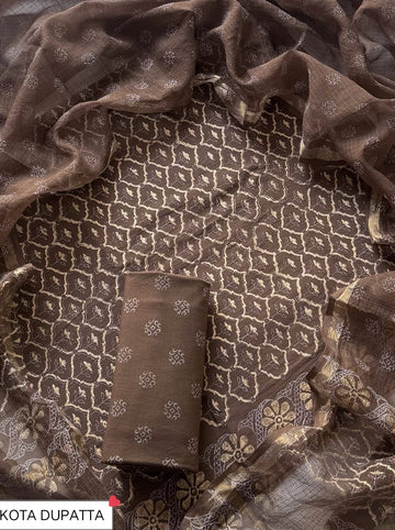 Cotton Hand Block Printed Suit With Kota Doriya Dupatta