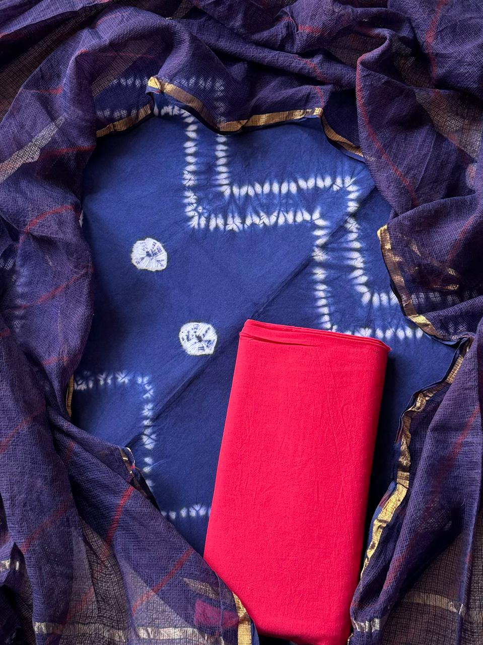 Cotton Hand Block Printed Suit With Kota Doriya Dupatta