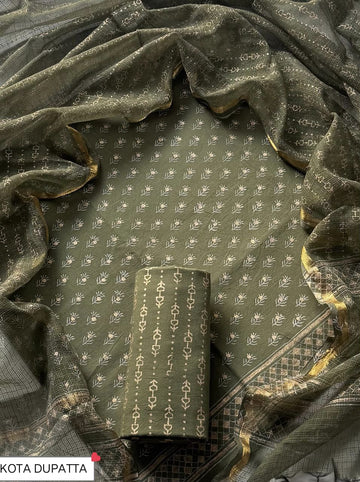 Cotton Hand Block Printed Suit With Kota Doriya Dupatta